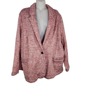 Lands' End Fleece Blazer Jacket Womens 2X Red Herringbone 1 Button Knit Maroon